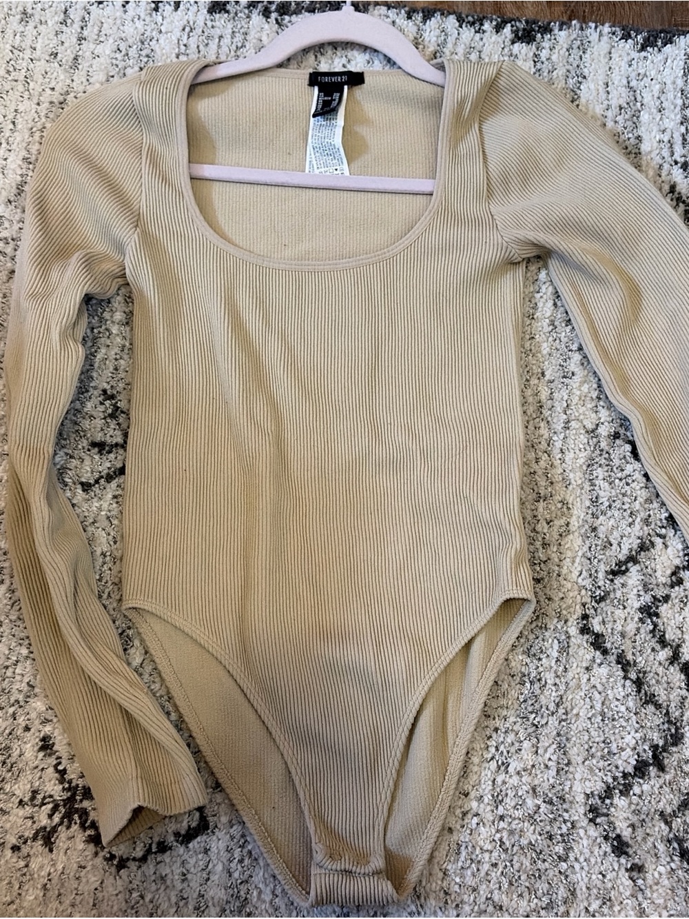 Forever 21 Ribbed Scoop Neck Long Sleeve Bodysuit - Tan Beige
